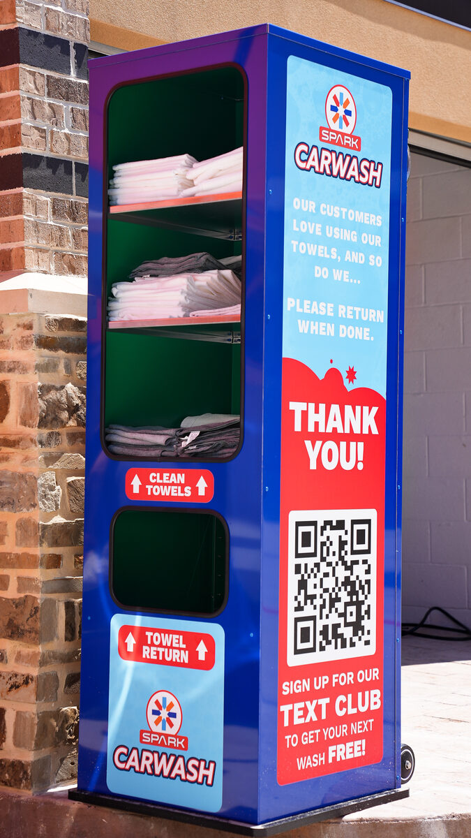 Free clean towel station at Spark Carwash